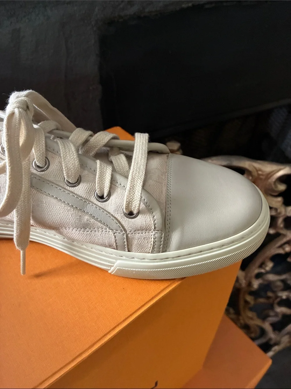 Gucci Beige Cream Canvas & Leather Sneakers